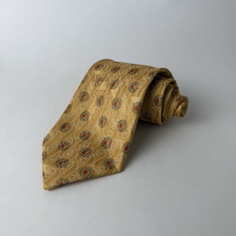 Ermenegildo Zegna Shiny Gold Geometric Silk Tie Necktie Italy 58" 3.75"